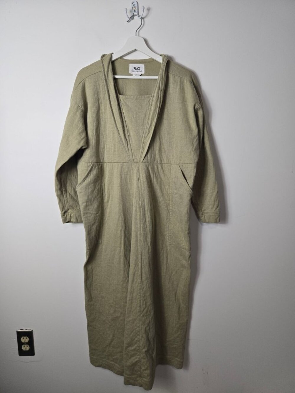 Sweater Cotton Long Sleeve Midi Dress Size M Sage Green Pockets Lagenlook